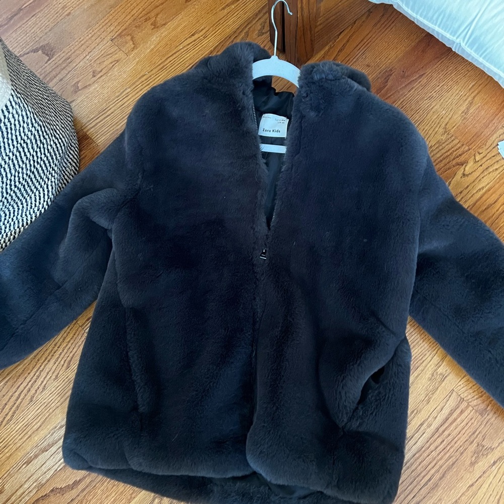 Zara Kids Black Faux Fur Jacket